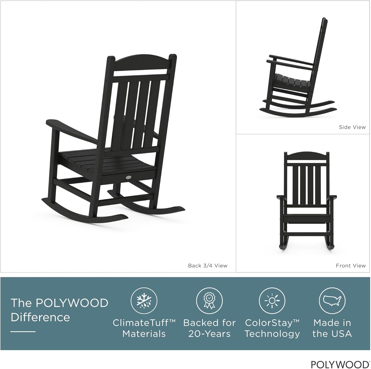 POLYWOOD Presidential Rocking Chair in Black