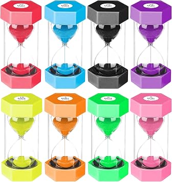 SuLiao Hourglass Sand Timer 3/5/8/10/15/20/25/30 Minutes, Large Acrylic Unbreakable Sand Clock for Kids, Plastic Sand Watch, Colorful Hour Glass Sandglass for Classroom Games Kitchen Decor Pack of 8