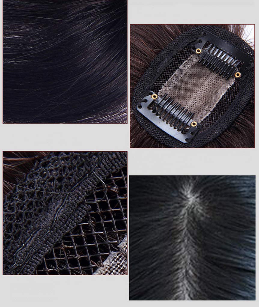 Middle Part Bangs Extension Top Hair Piece 2" x 2" Real Human Hair Silk Base Invisible&Seamless Clip In Topper Dark Brown