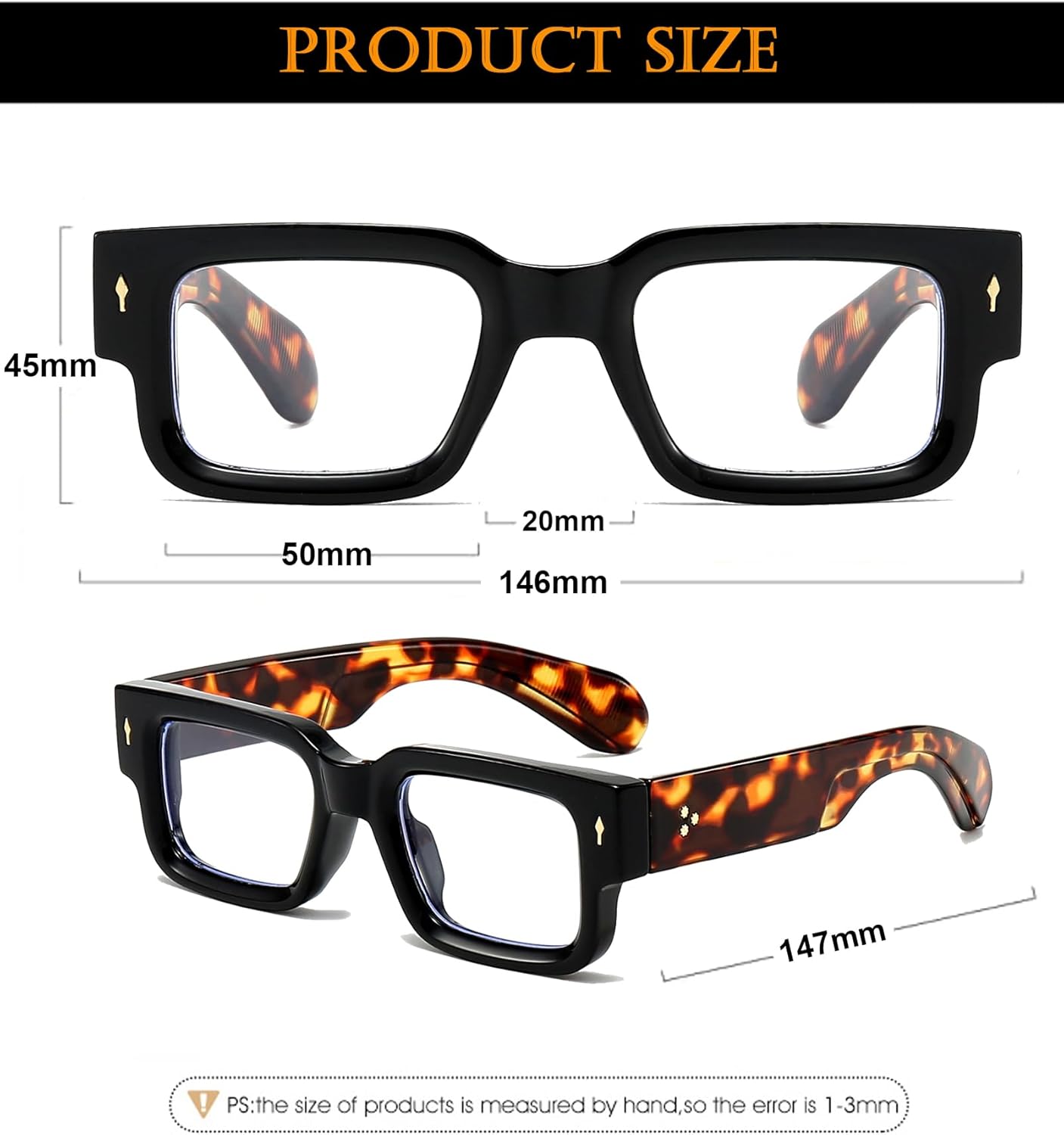 EYLRIM Square Thick Frame Glasses for Women Men Chunky Rectangle Blue Light Glasses Non Prescription Eyeglasses - Image 6