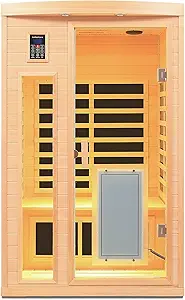 Ultra Low EMF 2 Person Infrared Sauna with Canadian Hemlock Wood, Chromotherapy, Bluetooth, Indoor Use
