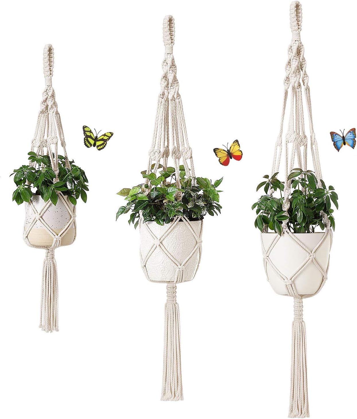 Dahey Macrame Plant Hangers, 3 Different Sizes Indoor Outdoor Ceiling Planters Hanging Plant Basket Cotton Rope Flower Pot Holder Modern Boho Home Decor