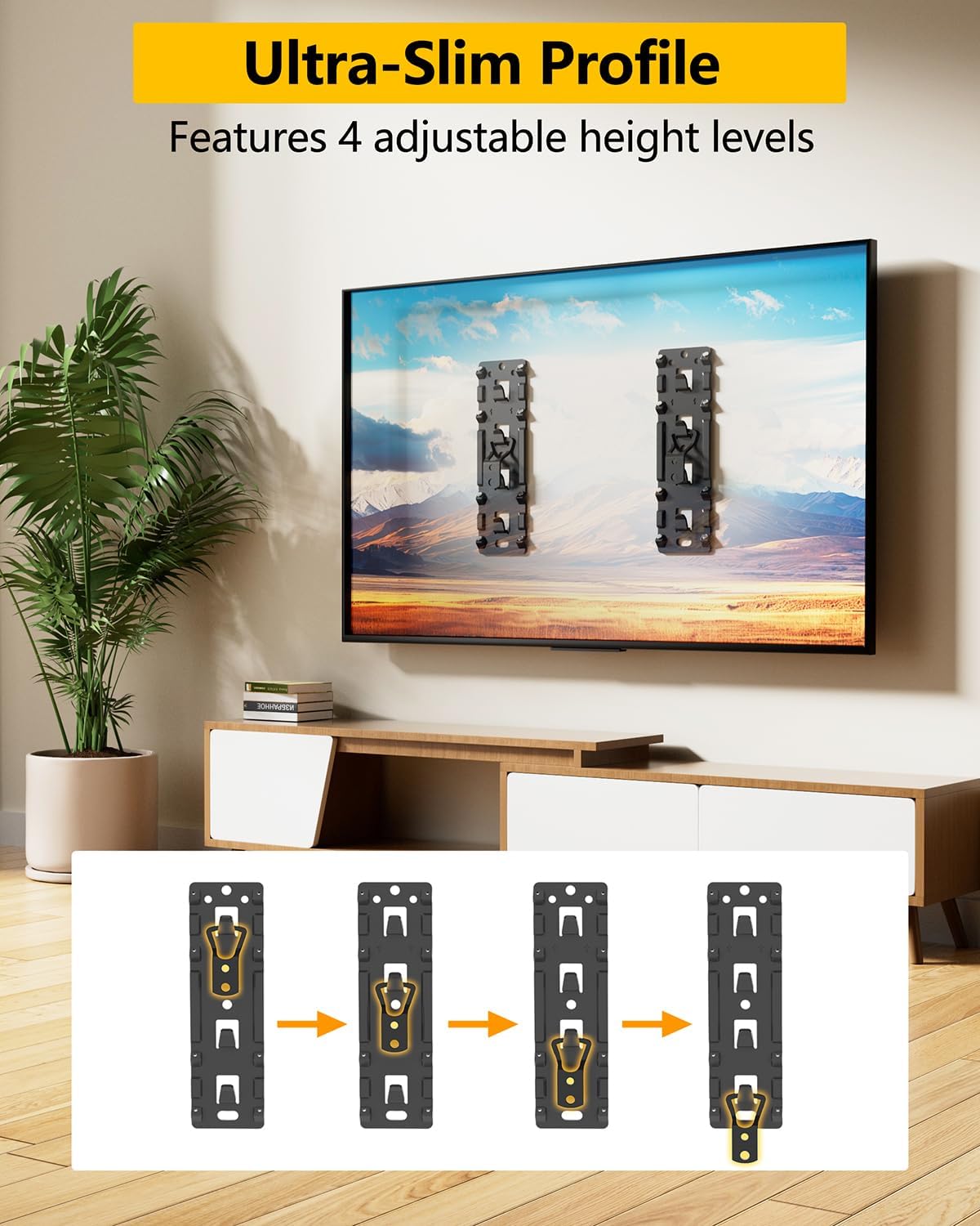 FORGING MOUNT No Stud TV Wall Mount,Drywall Wall Mount for 26-100" TVs/Monitors,Holds Up to 176LBS, Height Adjustable,1.17'' Low Profile Studless TV Mount,No Drilling No Finder Required,Easy Install