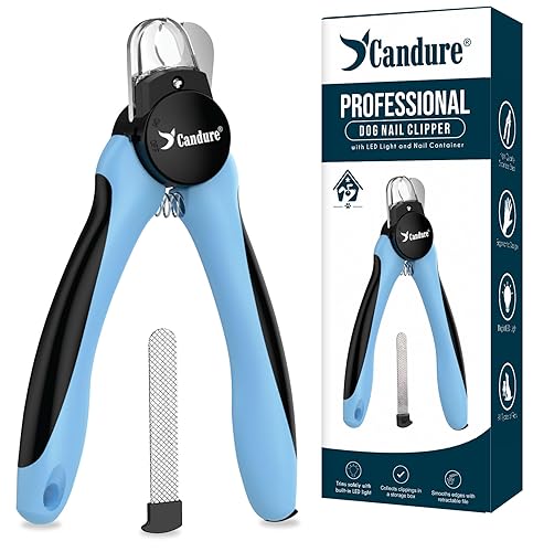 Candure Krallenschere für Hunde mit Licht – beleuchtet die Nagelblutlinie für sicheres Trimmen, mit scharfer Klinge und Schnellverschluss-Schutz für dicke Nägel