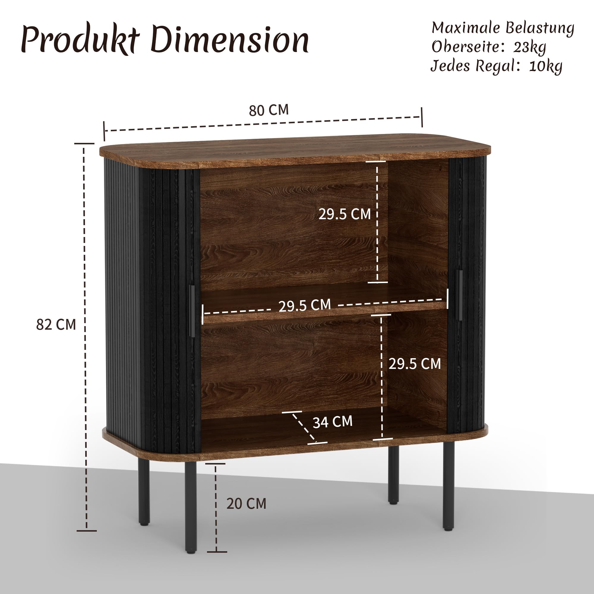 BonVache Sideboard, Buffet-Aufbewahrungsschrank für Wohnzimmer, Küchenschrank mit Tambour Schiebetür, Aufbewahrungseinheit für modernes Zuhause Esszimmer, Schwarz Braun