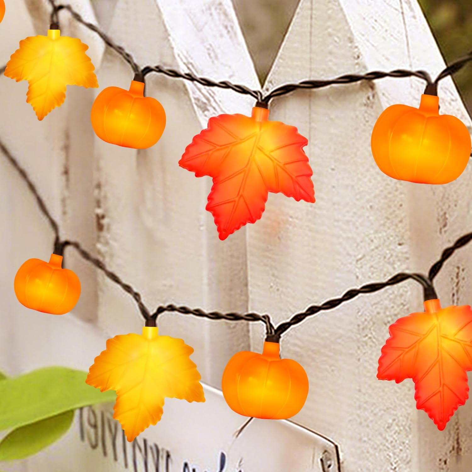 Fall String Lights - 8.5Ft LED Maple Leaf Pumpkin Lights String, 3D Leaves Pumpkin String Lights Plug in for Indoor Outdoor Thanksgiving Decorations & Fall Decorations for Home Porch Mantel, 0.07W image 2