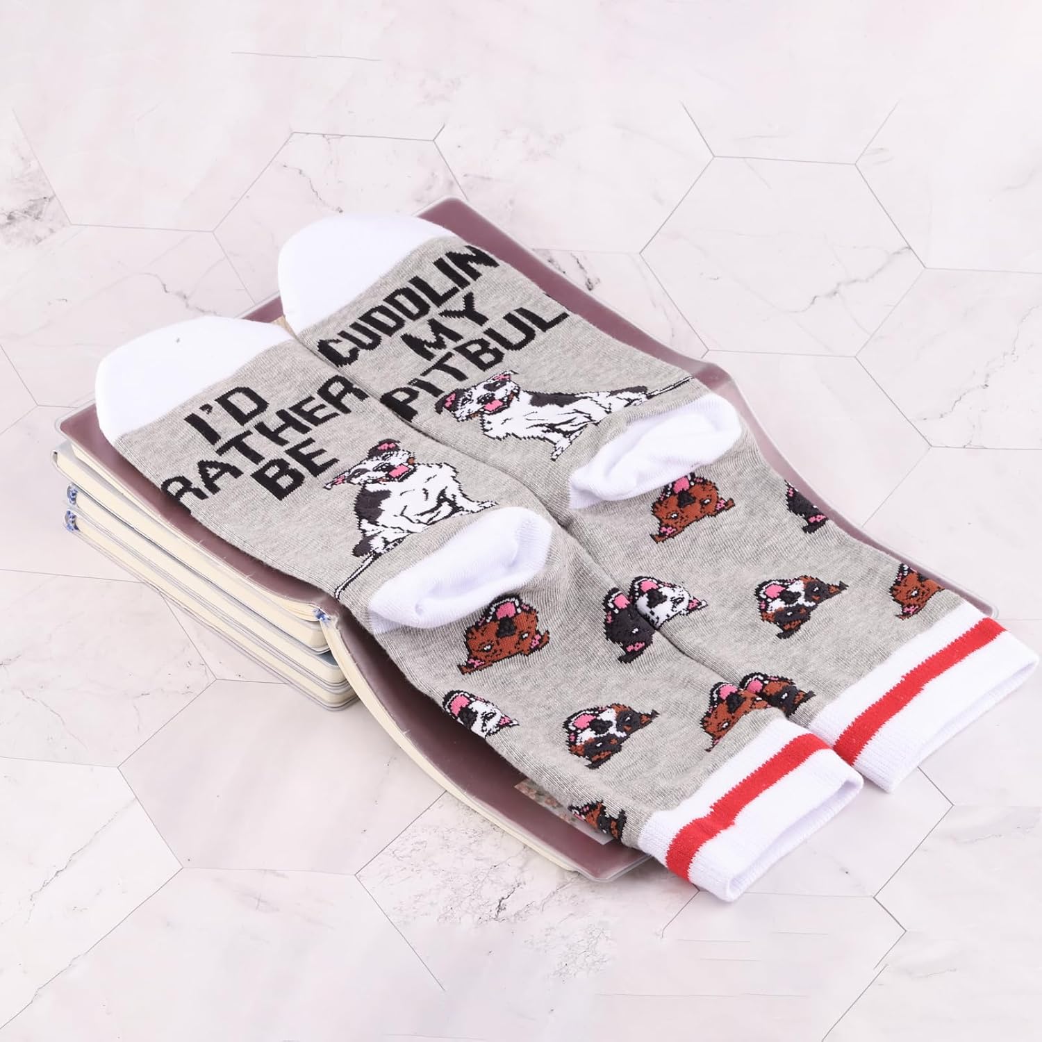BWWKTOP Pitbull Socks Dog Lover Gift I'd Rather Be Cuddling My Pitbull Pitbull Dog Socks - Image 5