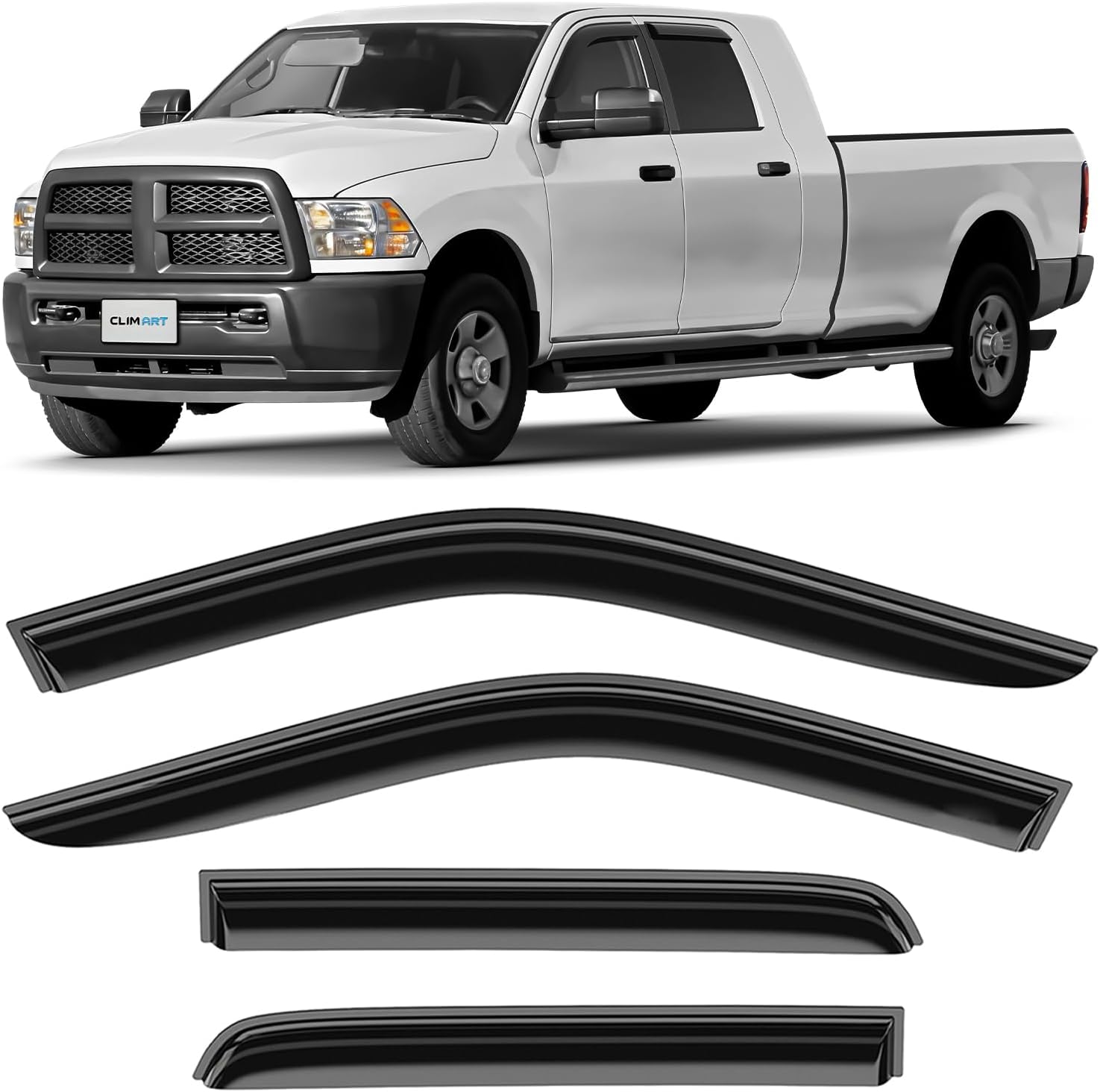 CLIM ART Incredibly Durable Rain Guards Compatible with Ram 2500/3500 2010-2026 Mega Cab, Original Tape-on Window Deflectors,Vent Deflector, Window Visors, Car Accessories, 4pcs. - 411193