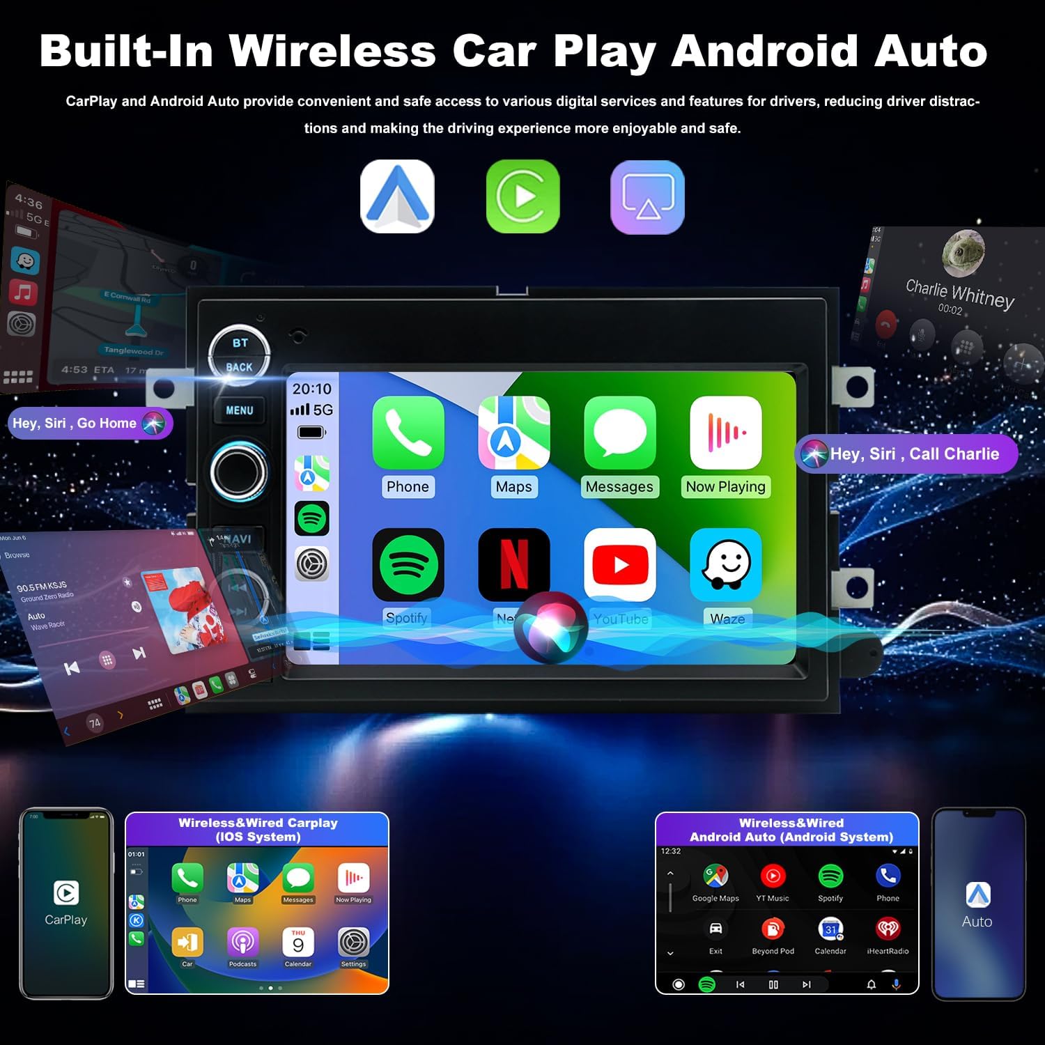 5GWiFi Upgrade Car Radio for Ford Mustang 2005-2009, Edge 2007-2010, Expedition 2007-2014, Fusion 2006-2009, 7inch Touch Screen Car Stereo Wireless Carplay Android Auto GPS Bluetooth FM Backup Camera