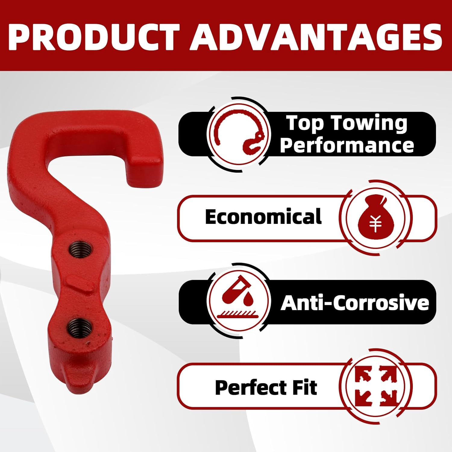 MITZONE Tow Hook Rear Right Or Left Side Compatible with 2000-2024 Jeep Gladiator OE Part 68334733AA Red