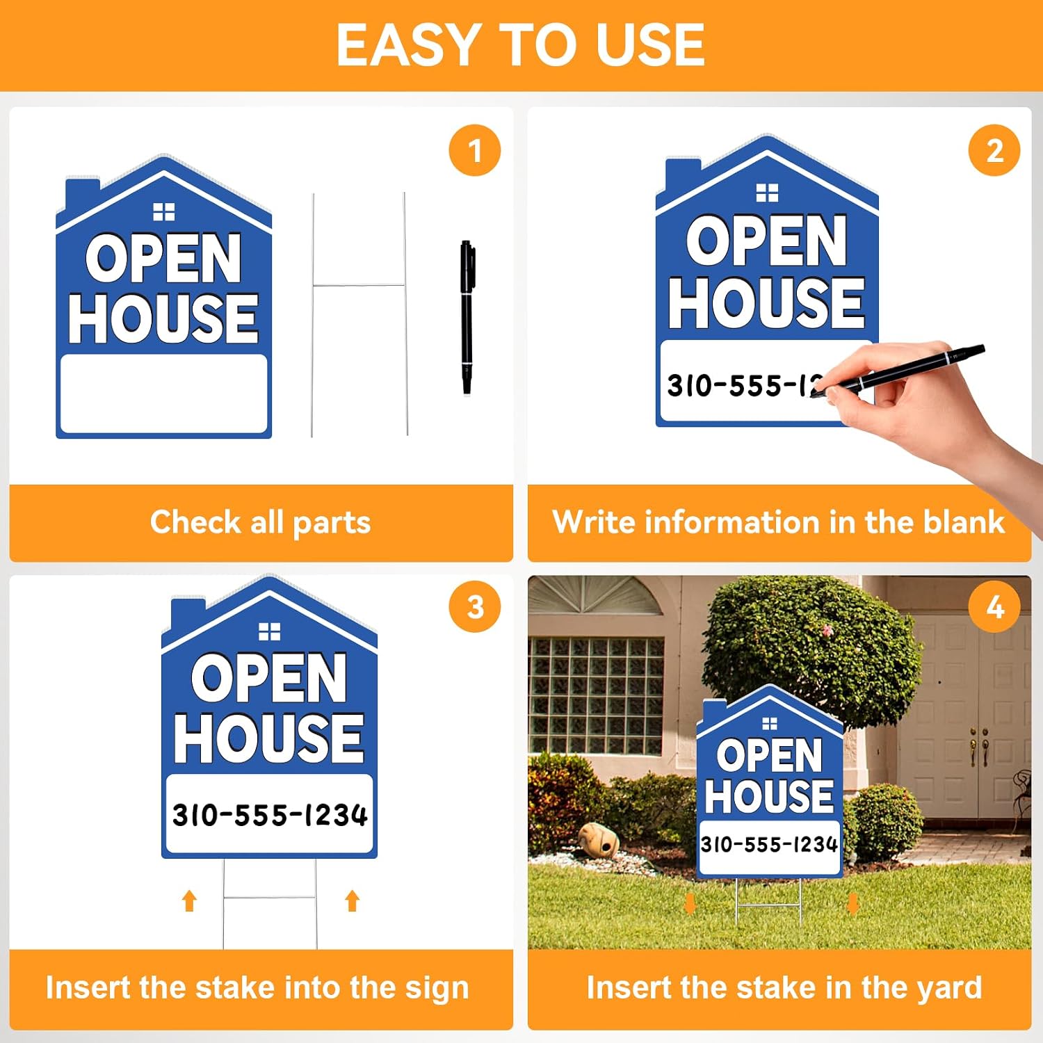 Open House Signs for Real Estate 5 Pack, 17"x13" Open House Sign Double Sided Waterproof, Directional Arrows with Metal Stakes for Real Estate Agent, Property Sale Blue