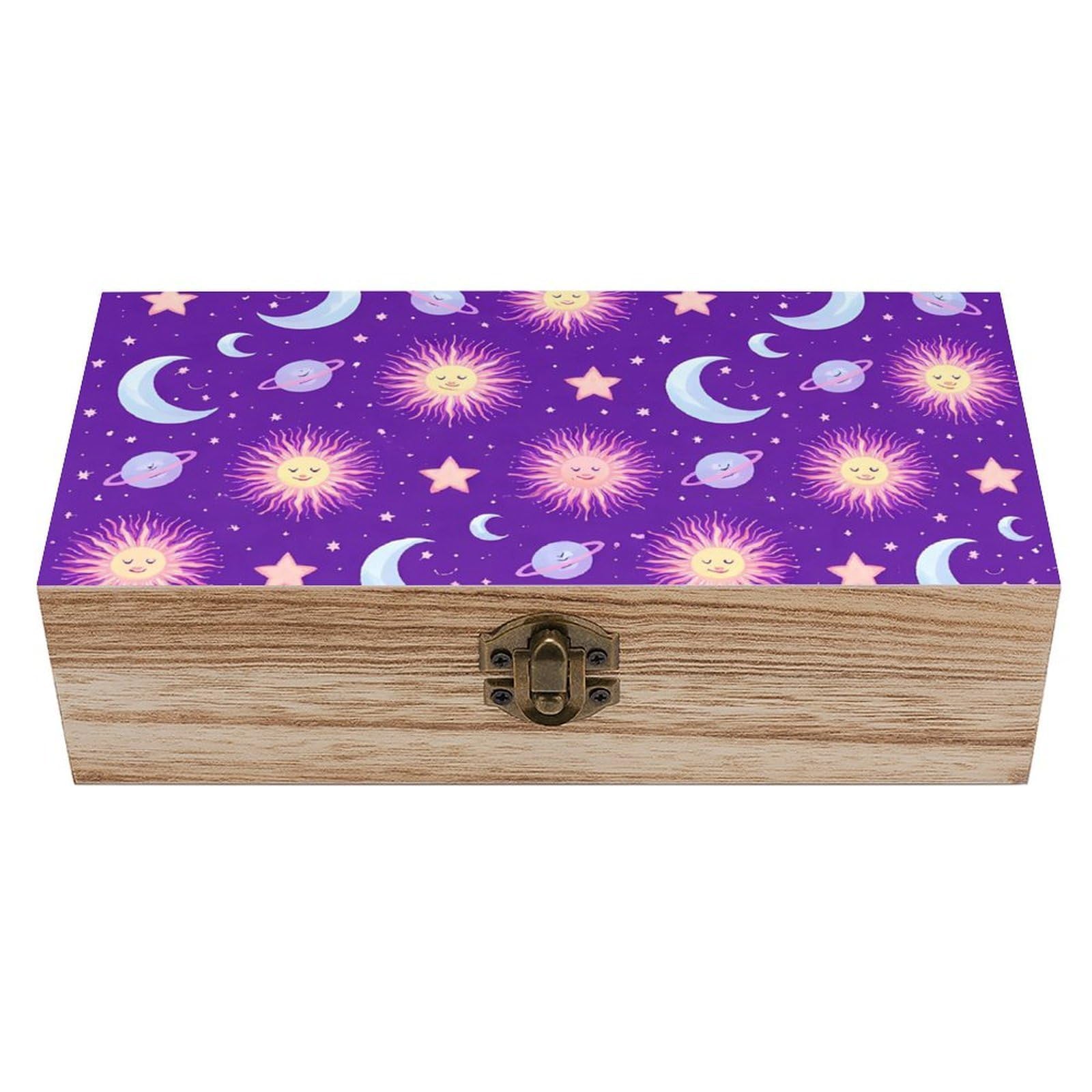 HLBSDM Purple Galaxy Night Star Sky Trippy Sun And Moon Wooden Storage Box