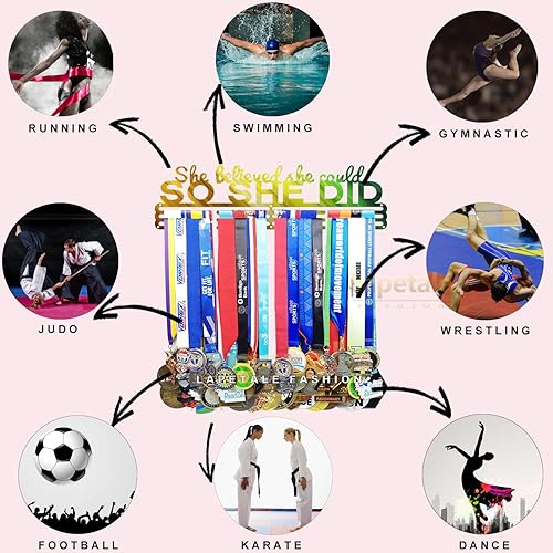 Miniatura 13 de Soporte de medallas deportivas para colgar medallas, estante de pared de 16 pulgadas de largo, premios, cinta, animación, gimnasia, fútbol, softbol