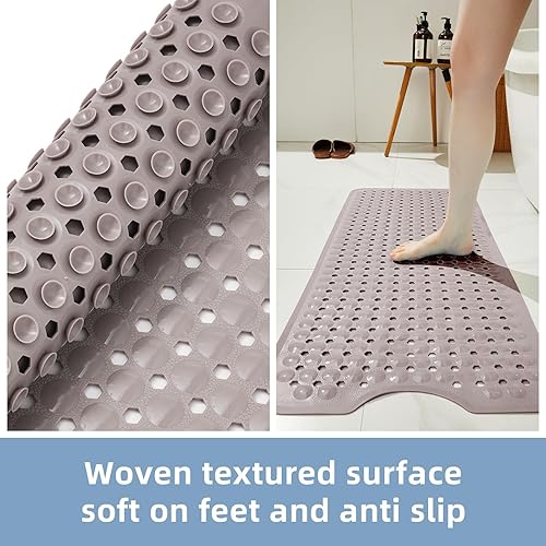 Miniatura 3 de Tapetes para bañera y ducha, extra larga, antideslizante, con ventosas y agujeros de drenaje para baño, lavables a máquina (marrón)
