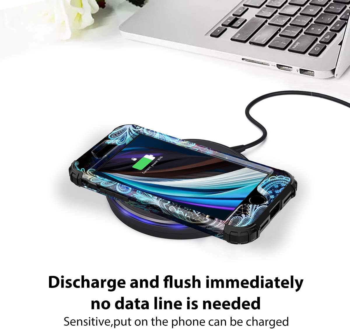Casetego Compatible with iPhone SE 2020 Case,Floral Three Layer Heavy Duty Hybrid Sturdy Shockproof Protective Cover Case for Apple iPhone SE 2020,Blue Mandala
