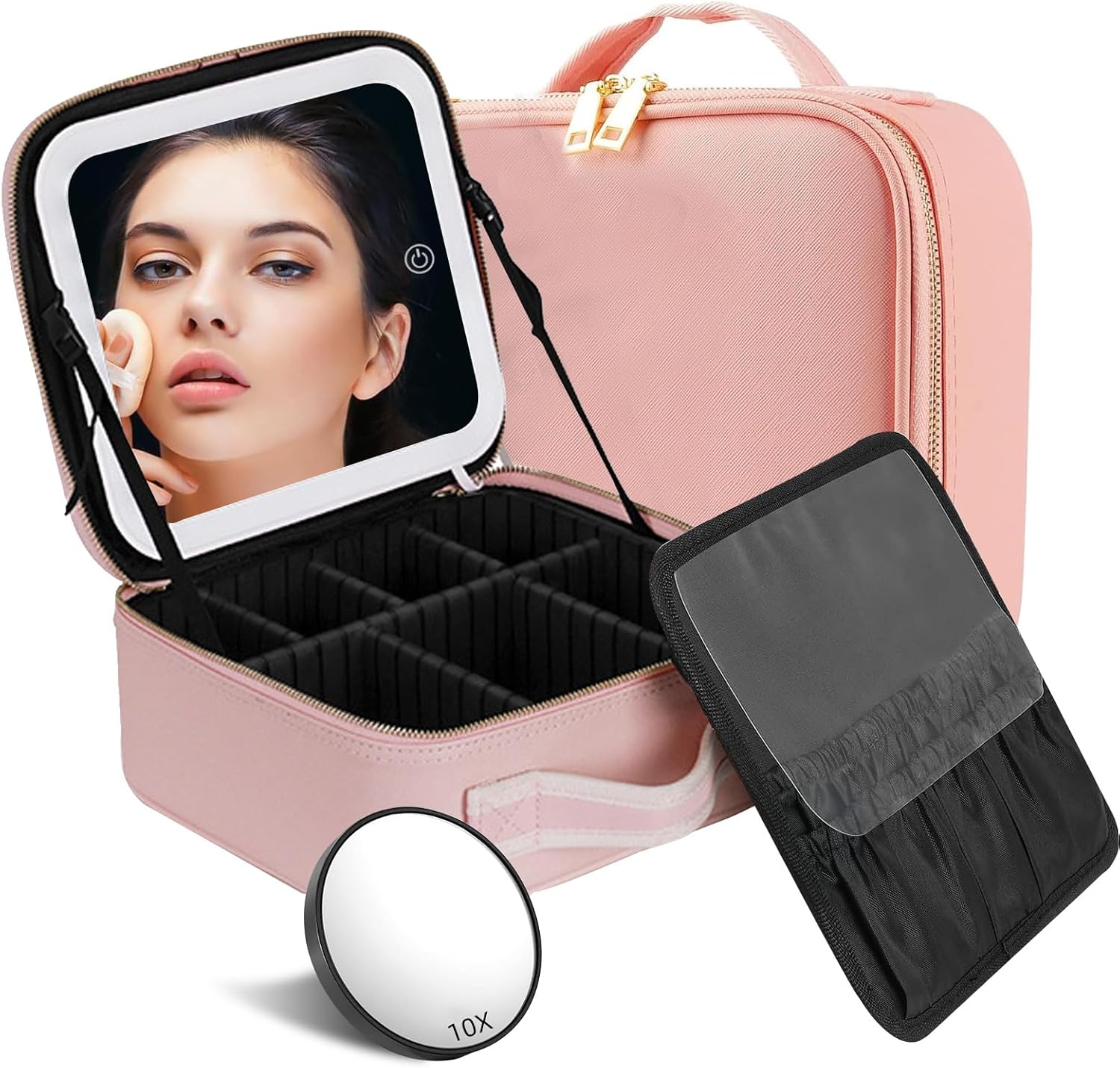 FOTN Travel Makeup Bag with LED Mirror, Travel Makeup...