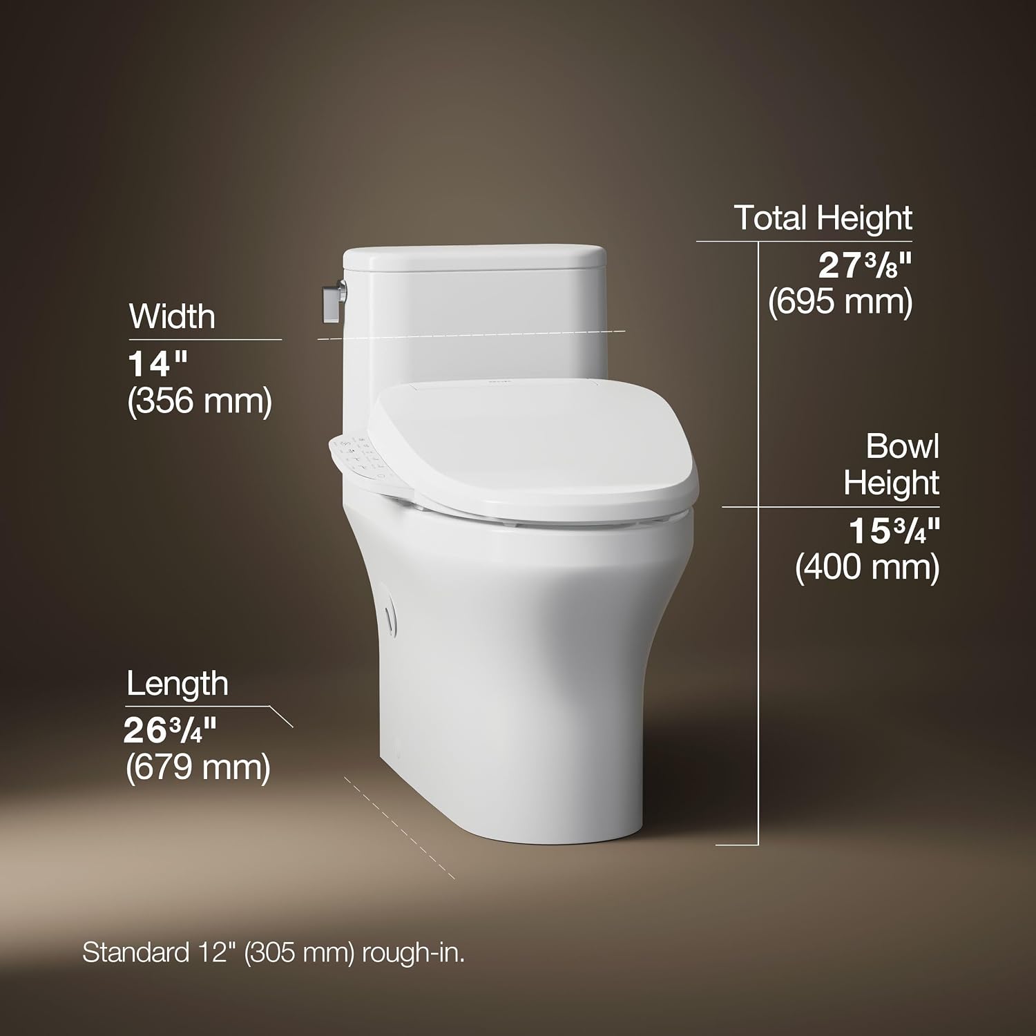 Kohler 28020-HC-0 Spacity™ Hidden cord one-piece compact elongated toilet with skirted trapway, 1.28 gpf, White