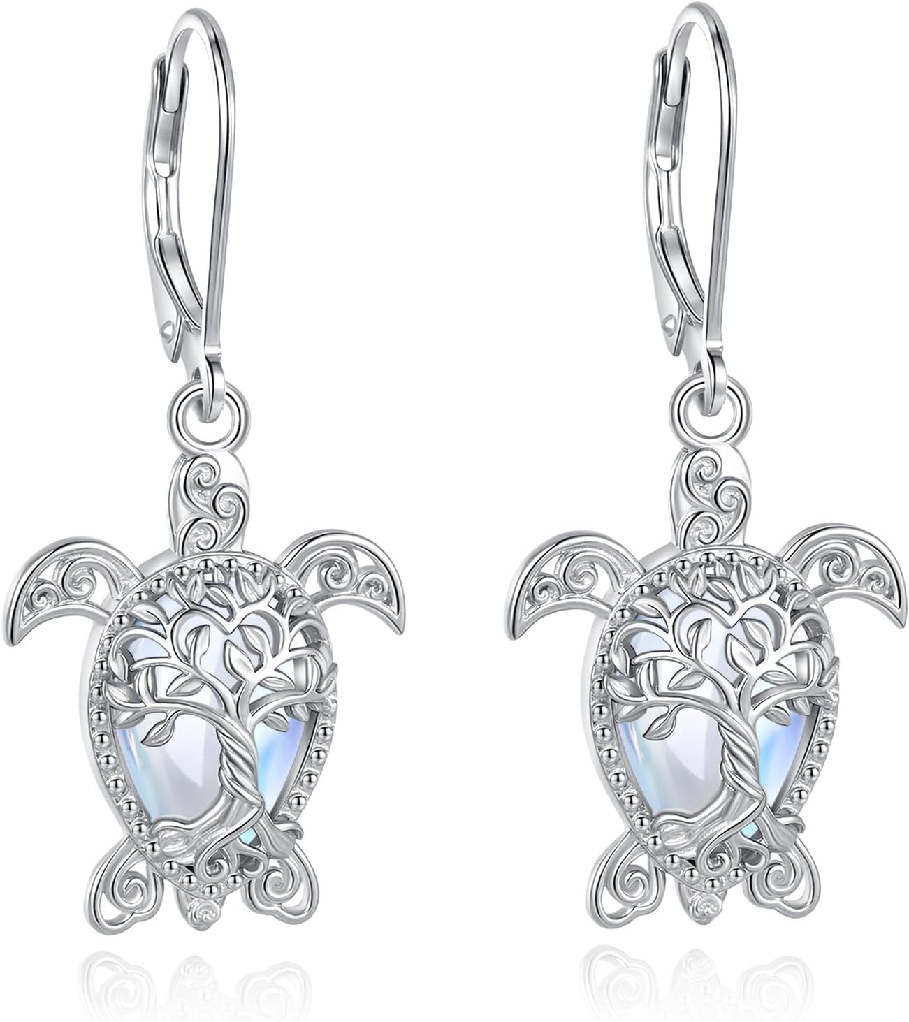 Vito 925 Sterling Silver Teardrop Earrings for Women, Moonstone Turquoise Drop Dangle Earrings Cat Snake Turtle Tree of Life Leverback Earrings Boho Jewelry Gift for Mom Wife