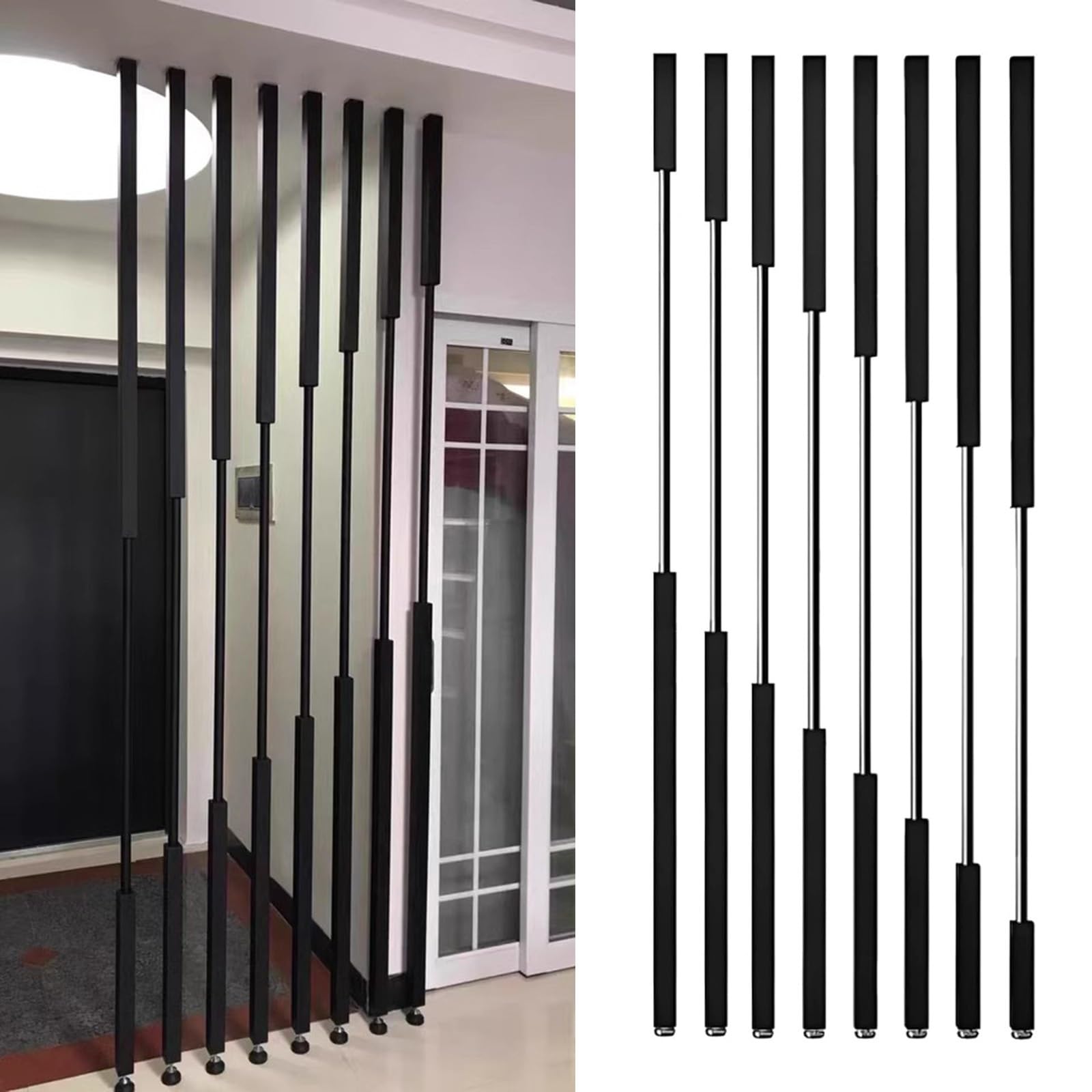 Divisorio da pavimento a soffitto con accessori, design colonnare personalizzabile, perfetto per studi, hotel e negozi, 8 stic, 84 in / 213 cm