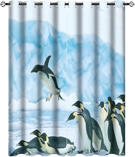 Funny Penguin Curtains Abstract Wildlife Cute Penguin on Polar Winter Thermal Insulated Darkening Window Drapes for Living Room Grommet Window Treatment 2 Panels 54" L x 21" W