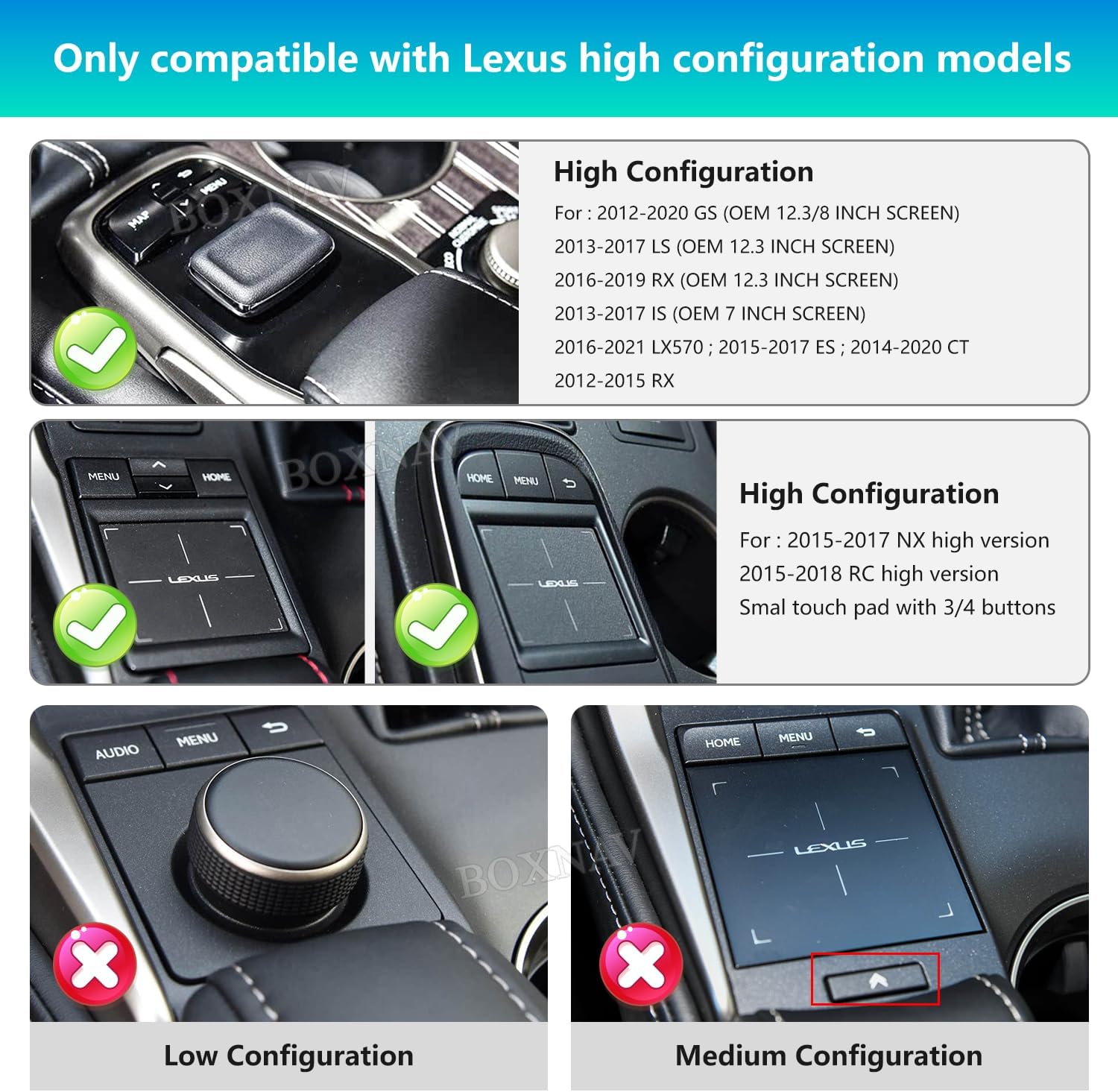 Carplay Android Auto Decoder Upgrade for Lexus GS is LS RX ES LX570 OEM with Mouse Joystick Linux System Free Switching with OEM System Support for Original Car Radio Function Reverse Camera
