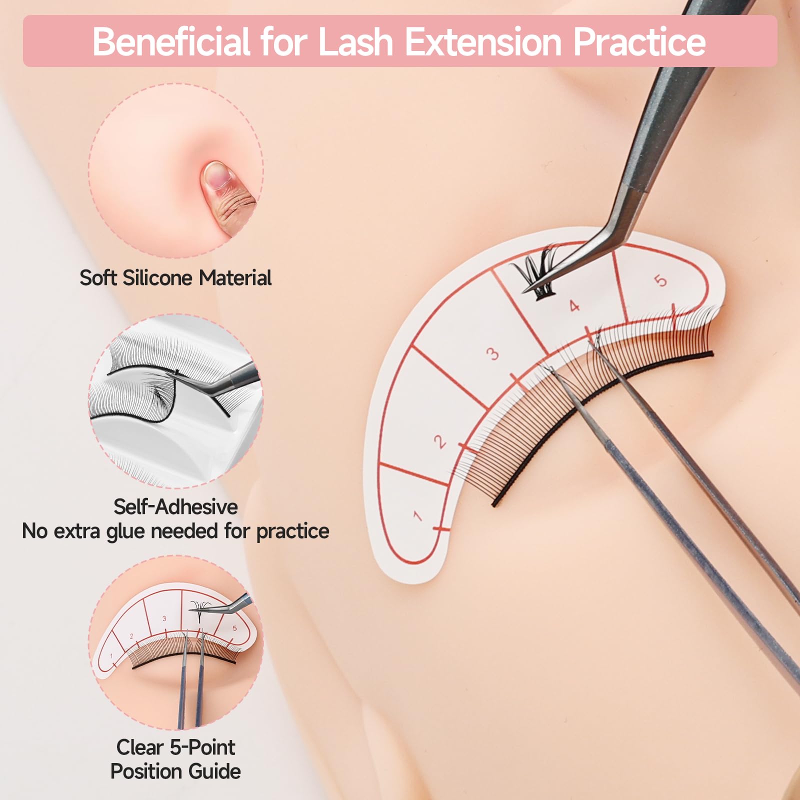 Yofuly Juego de cabeza de ejercicios de extensión de pestañas, maniquí profesional con pestañas postizas, pestañas y entrenamiento de maquillaje para principiantes - 3