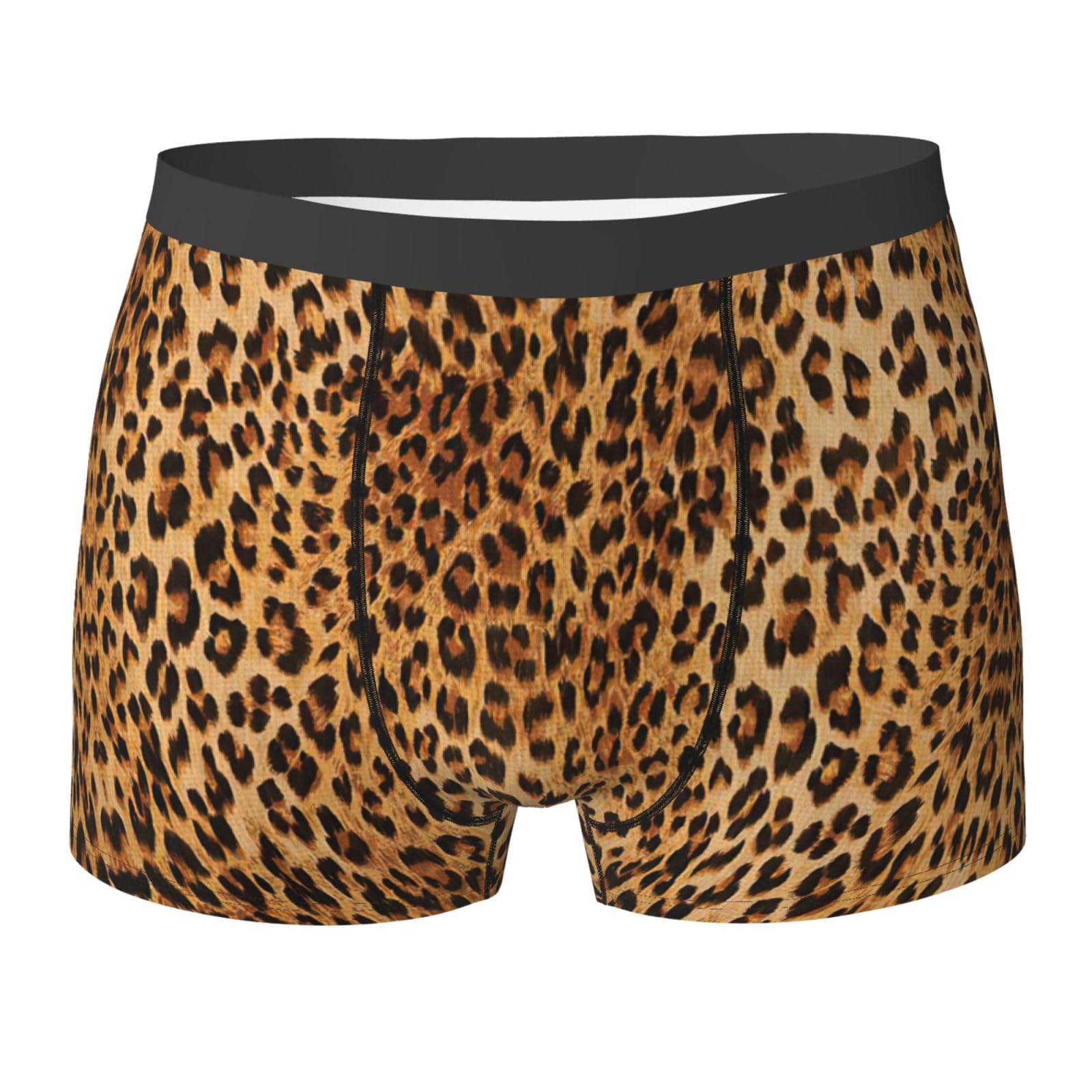 WURTON Leopard Print Print Men's Boxer Briefs Trunks Underwear Athletic Underwear Moisture-Wicking Performance, Black, XL
