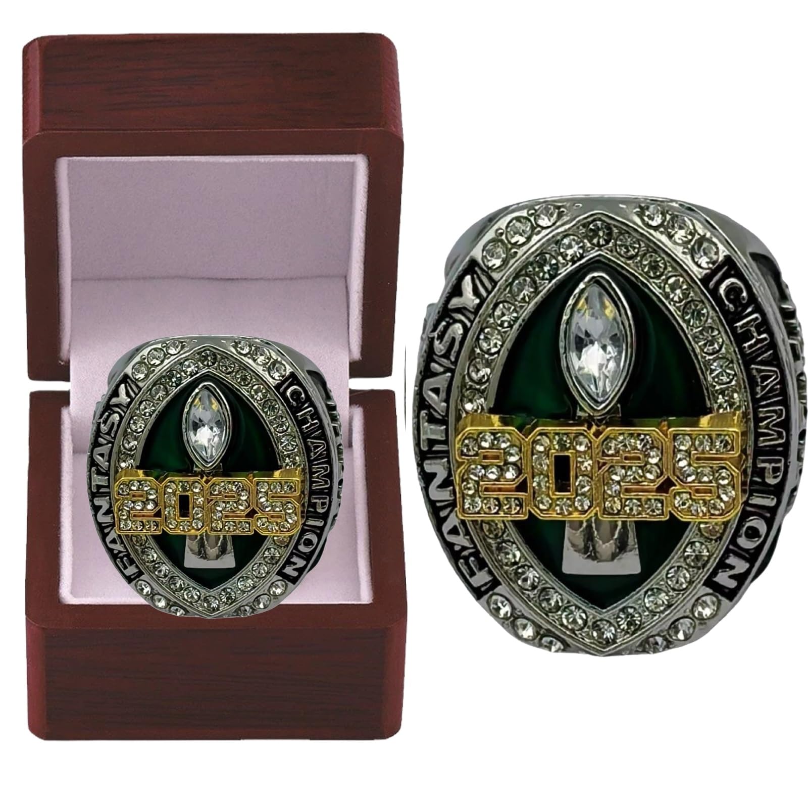 HYKJSHED 2025 Fantasy Football Ring Father's Day Collectibles Championship Ring Display Case