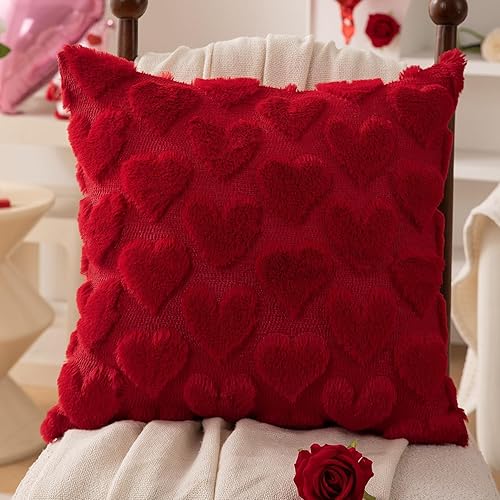 Miniatura 8 de Valentines Day Pillow Covers 18x18 Inch, Red Heart Love Pillows Cover Valentine Decorations for the Home, Faux Fur Plush Throw Pillows Cover for