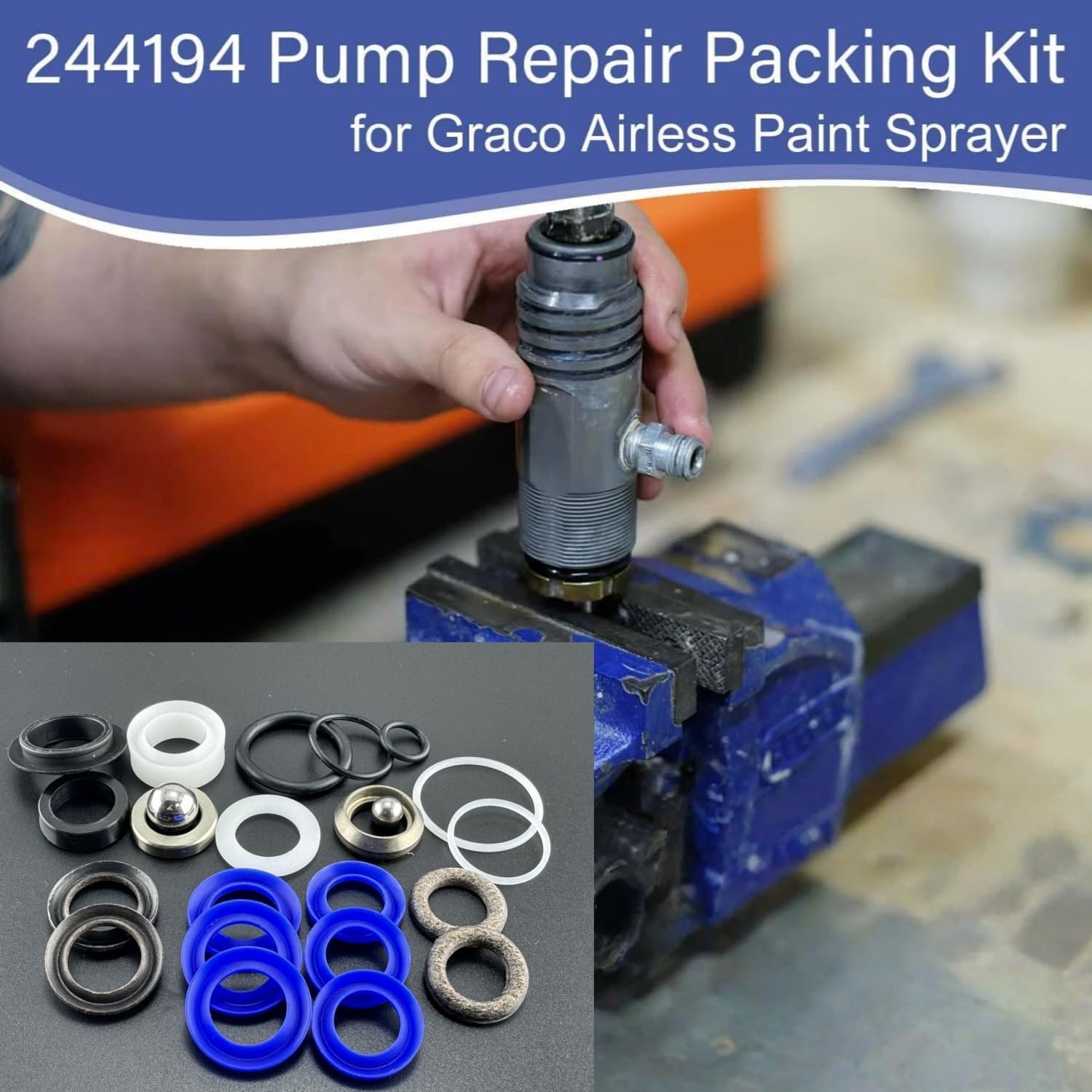244194 Pump Repair Packing Kit for Graco Airless Paint Sprayer 210 230 295 390 395 490 495 595 3400 Aftermarket(3 Pack)