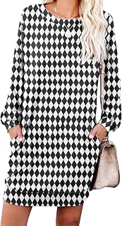 PrinStory Women's Casual Sweater Dresses Fall Winter Crewneck Loose Fit Pullover Tunic Dress with Side Pockets for Work S-4XL