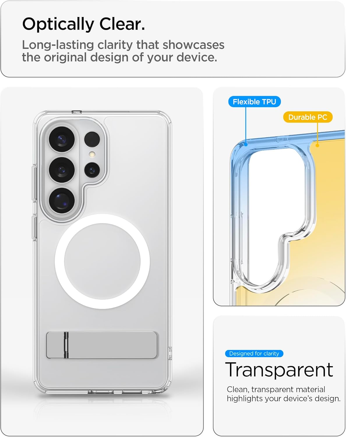 Spigen for Galaxy S26 Ultra Case, Ultra Hybrid S MagFit [Kickstand] [Compatible with MagSafe] [Fast Wireless Charging] - Clear White