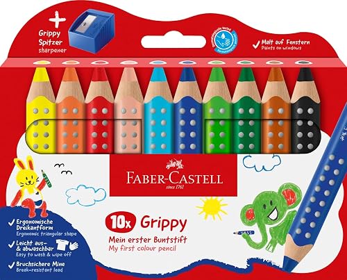 FABER-CASTELL - Lápices de colores Grippy, 10 piezas y sacapuntas