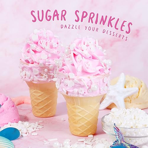 Miniatura 4 de Gránulos blancos para decoración de pasteles, 4.2 onzas, comestibles para decoración de galletas, decoración de cupcakes, helado, chocolate, fiestas