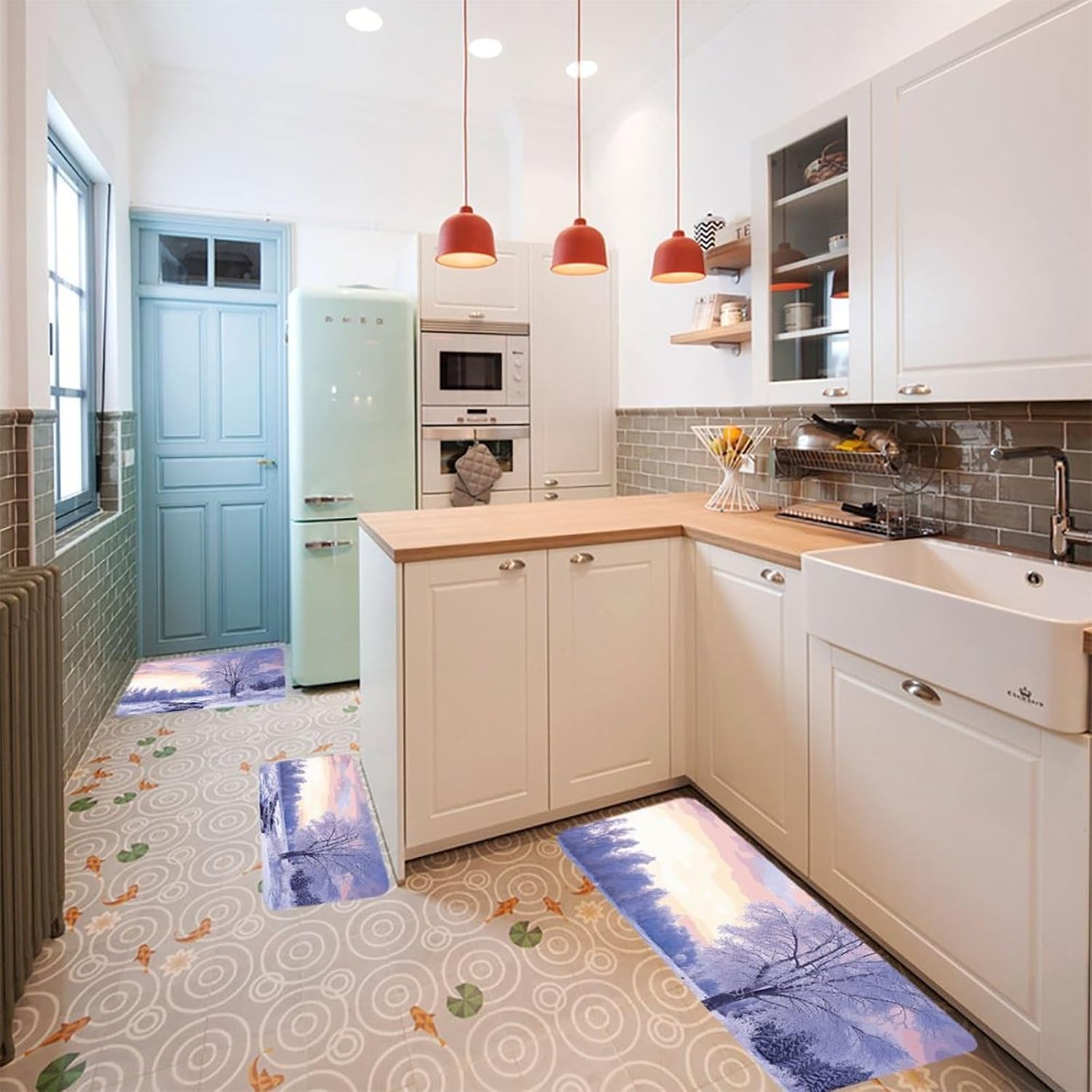 Winter Landscape Kitchen Mats for Floor 3 Pcs Kitchen Rugs