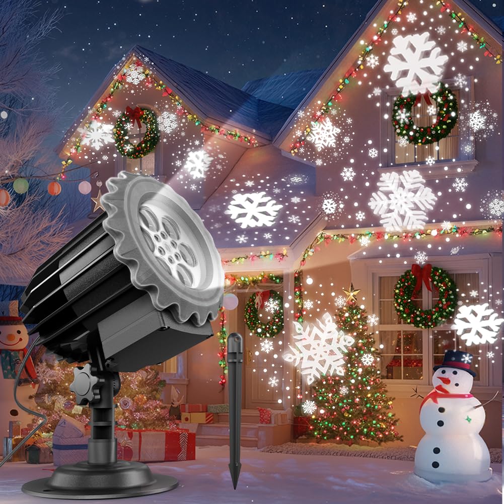 Schneeflocken Projektor Licht 3D-Effekt – LED Lichtprojektor für Weihnachten, Silvester, Valentinstag & Feste – Wasserdichte Außen- & Innendekoration