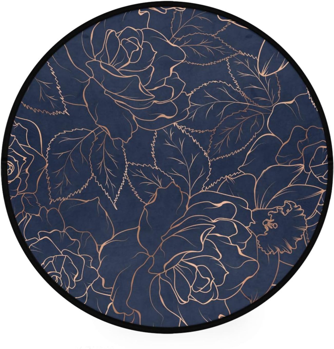 Round Area Rug Retro Vinyl Round Carpet Rose Gold Navy Blue Non Slip with Rubber Backing for Dining Room Entryway Washable Floor Carpet Yoga Mat for Entryway Living Room Bedroom Sofa Home Decor 3Ft