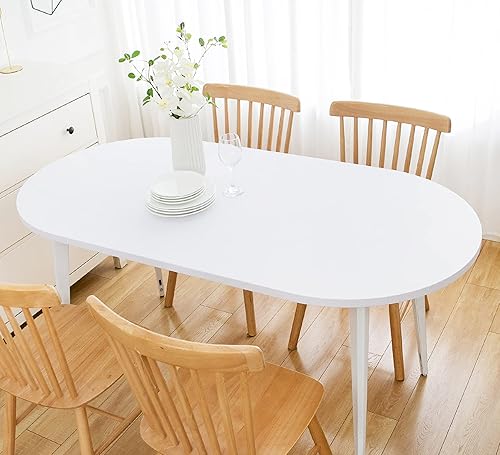 Wolkemer Mantel ovalado ajustado de elastano, elástico, color blanco, con borde elástico, para comedor, boda, fiesta, picnic, 48 x 72 pulgadas