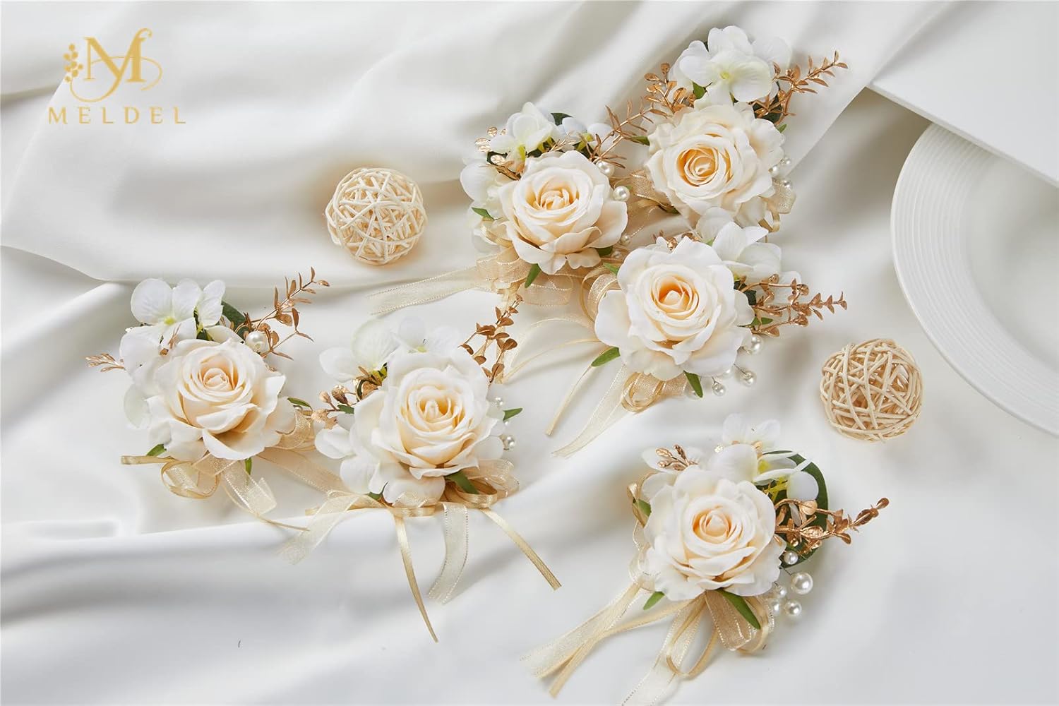 Meldel Champagne Boutonniere for Men Wedding, Set of 6, Groom and Groomsmen Boutonniere for Wedding Ceremony Anniversary Party, Rustic Fall Wedding, Artificial Rose Boutonnieres Prom Suit Decorations - Image 6