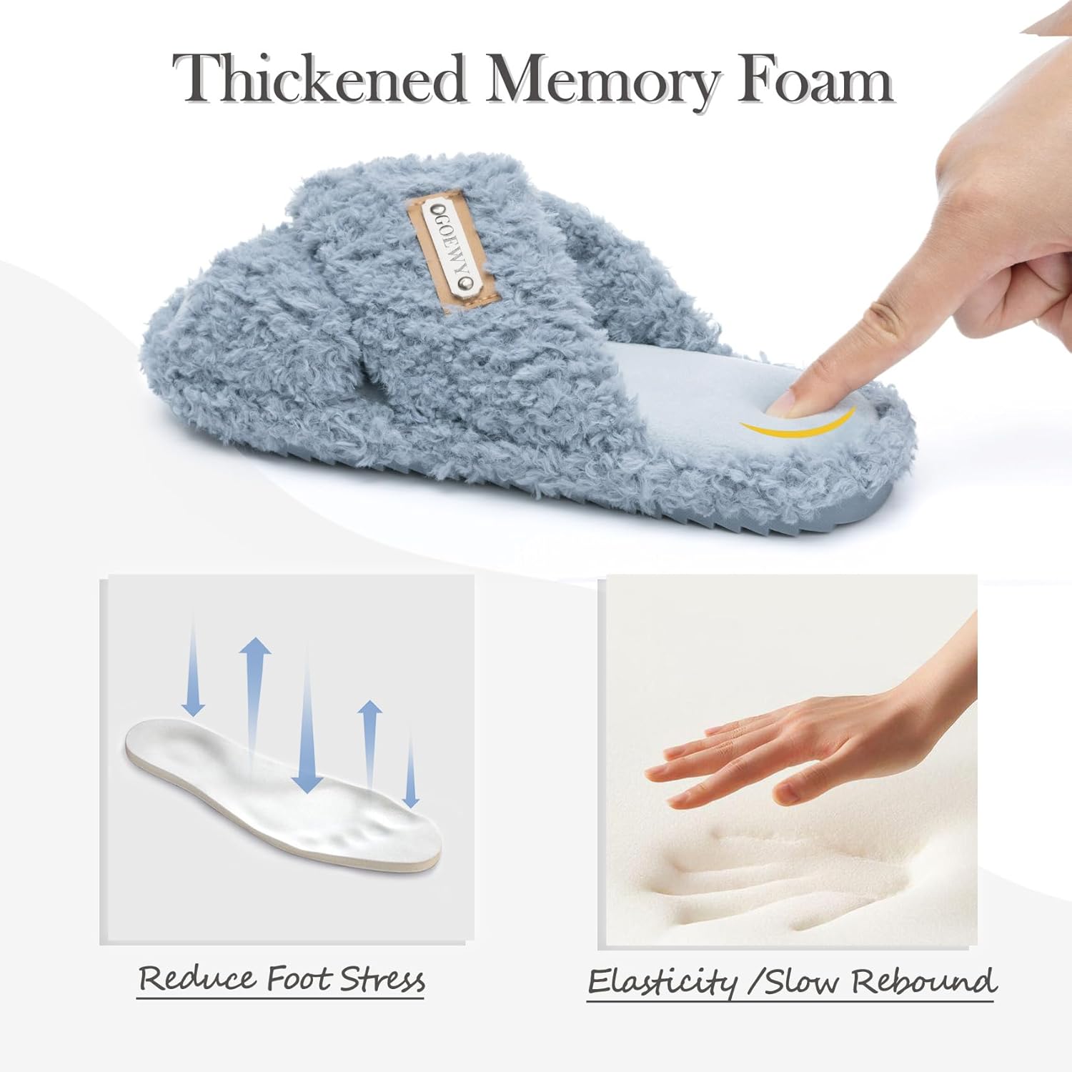 Women's Open Toe Slippers with Memory Foam -Fuzzy Soft Indoor Outdoor Cross Band House Slides, Non-Slip Cozy Sandals Gifts for Women, Mom, Ladies, Bridesmaid - Image 4