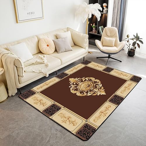 Alfombra tradicional Vinatge de 5 x 7 para sala de estar, para niños y niñas, con flores retro, juego de alfombras decorativas, color rojo dorado,