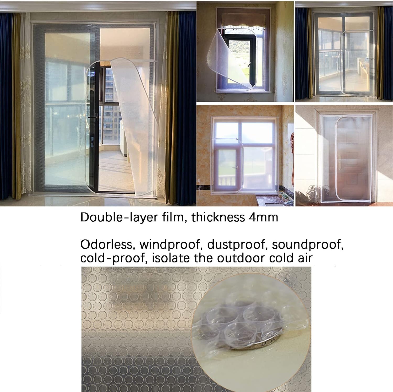 Translucent Indoor Windproof Airtight Window, Winter Window Windproof and Cold Protection,Double Zipper, Dustproof, Noise Isolation,No Punching, Removable Curtain(Zipper Style 1, W150cmxH140cm)