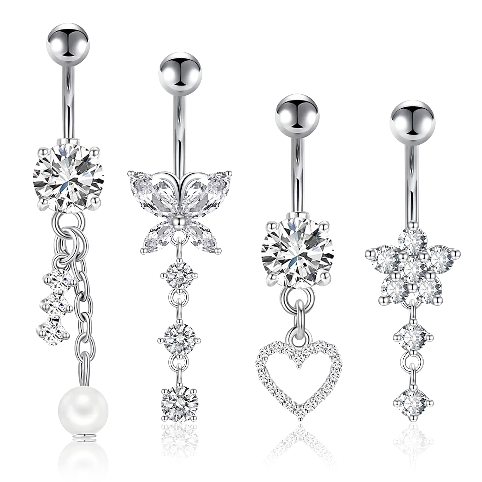 10-teiliges Bauchnabelpiercing Set Damen - Chirurgenstahl Mit Strasssteinen In 5 Designs