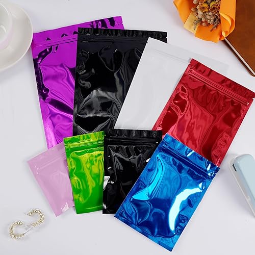 Miniatura 5 de 100 bolsas holográficas de tereftalato de polietileno, bolsas de embalaje, bolsas brillantes resellables a prueba de olores, para almacenamiento de