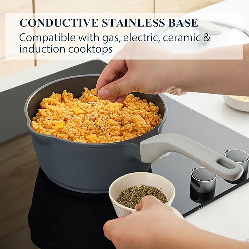 Miniatura 6 de PRICUSIS Juego de ollas y sartenes antiadherentes, 9 piezas de utensilios de cocina antiadherentes de cerámica no tóxica, sartén saludable para