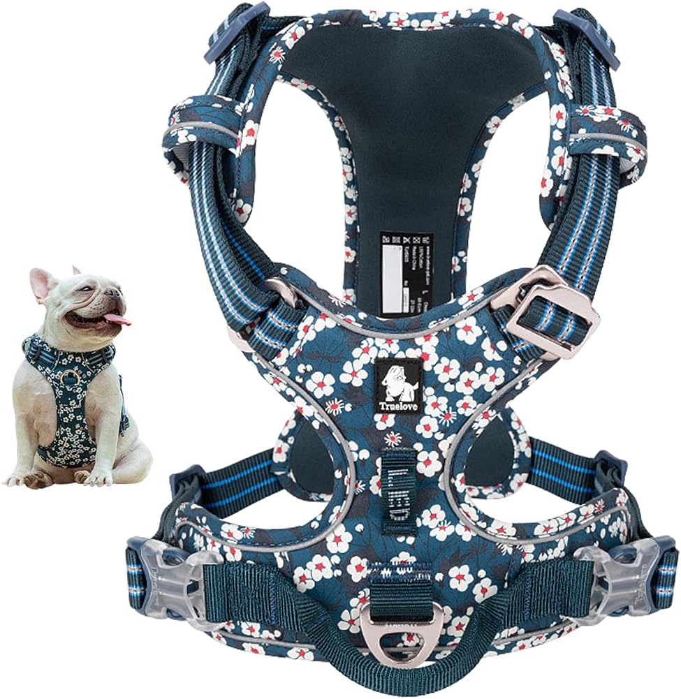 La La Pet® No Pull Dog Harness with Front Clip, Reflective Dog Vest Harness with Handle Floral Neoprene Padded Dog Vest for Puppy Small Medium Large Dogs 3 Snap Buckles Easy to Put on & Take Off