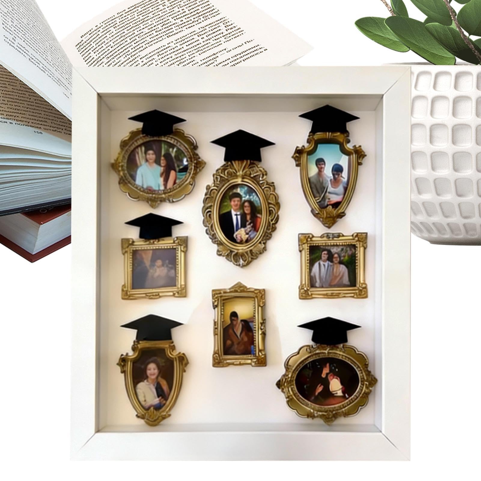 Marco de fotos museo y caja de artesanía con silueta antigua para fotos familiares