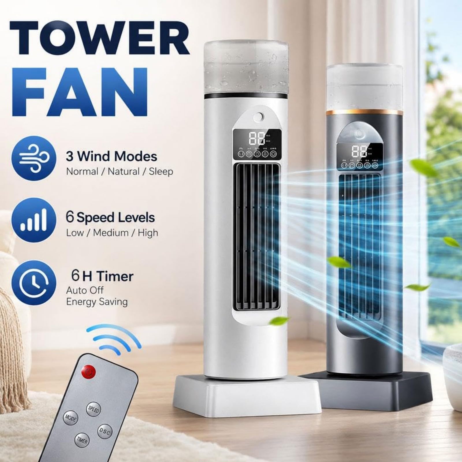 Tower AC Klimaanlage, Raumkühler Ventilator Tragbare Klimaanlagen, Leise Oszillierende Bladeless Kühler mit Fernbedienung für Schlafzimmer Büro Wohnheim (Schwarz)