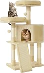 FEANDREA Cat Tree, 45.3-Inch Tower With Scratching Posts, Ramp, 2 Plush Perches, Cave, for Small Spaces, Apartment, Light Gray UPCT141W01 | 45.3-Inch Cat Tower, Plush Condo with Scratching Post, Ramp, Perch, Spacious Cave, Light Gray