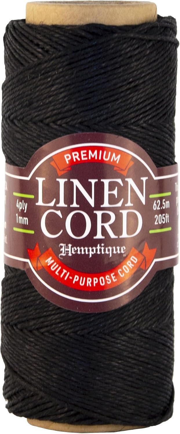 Hemptique Premium Linen Cord - Black Craft Cord Made from 100% Egyptian Flax with A Smooth Waxed Finish- Cord is Ideal for Stitching, Bookbinding & More- Strong Wax for A Professional Touch